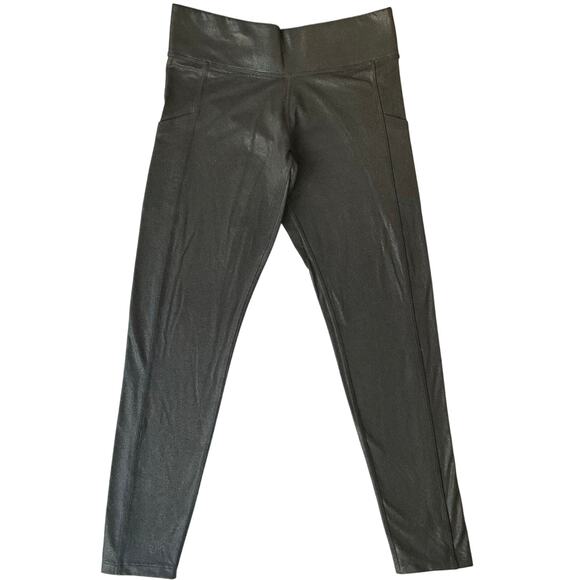 PINK Victoria’s Secret Women Leggings size M Gray Full Length Glossy Glitter - Picture 1 of 10